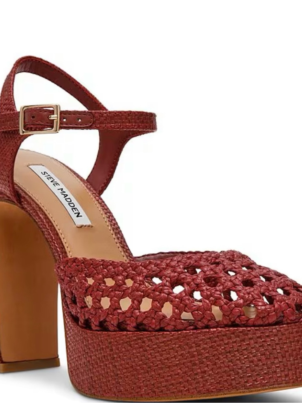 Steve Madden Lexie Raffia Woven Red Platform Block Heels